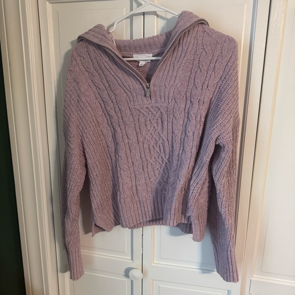 Olive & Oak Lilac Cable Knit Turtleneck Sweater
